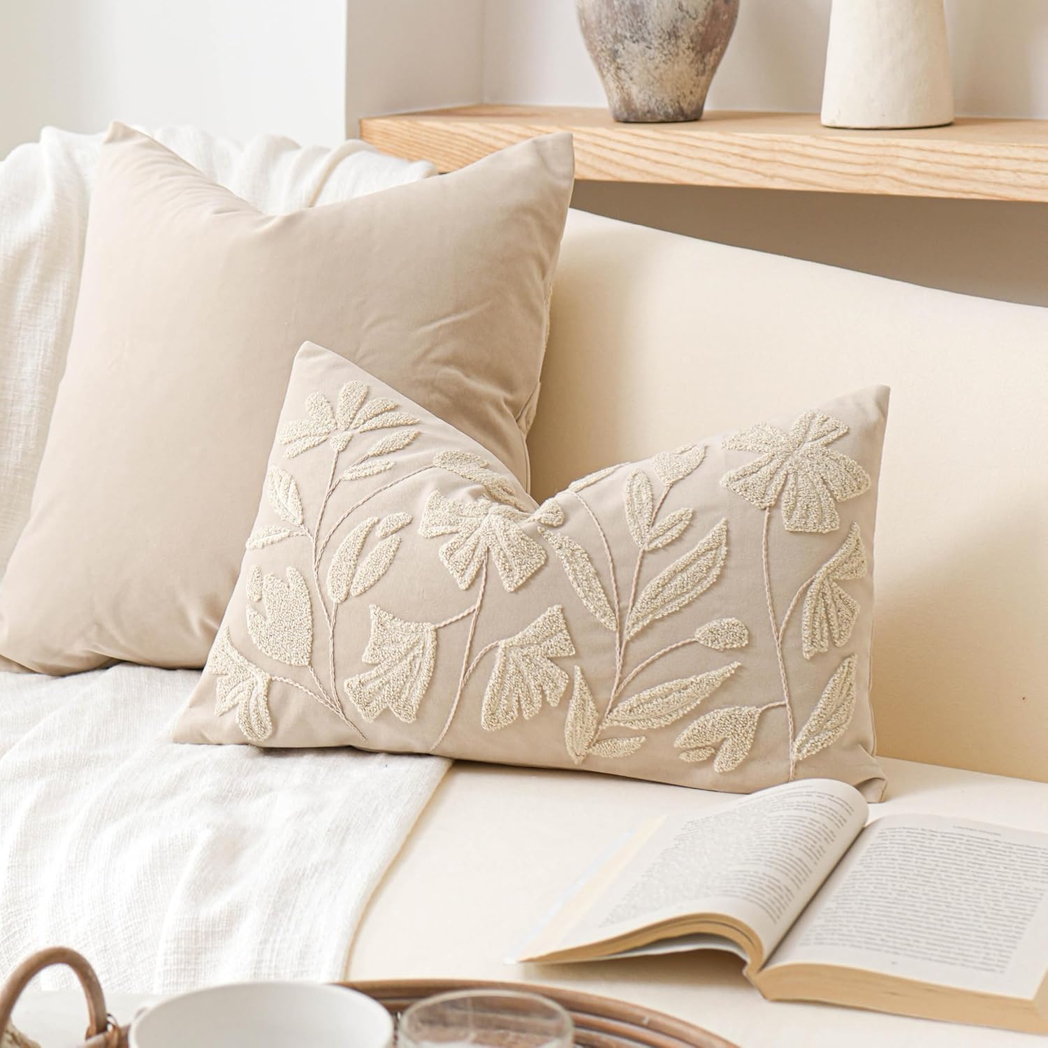 Lumbar Boho Beige Throw Pillow Cover — 20" — 20" x 12" (Pack of 1)
