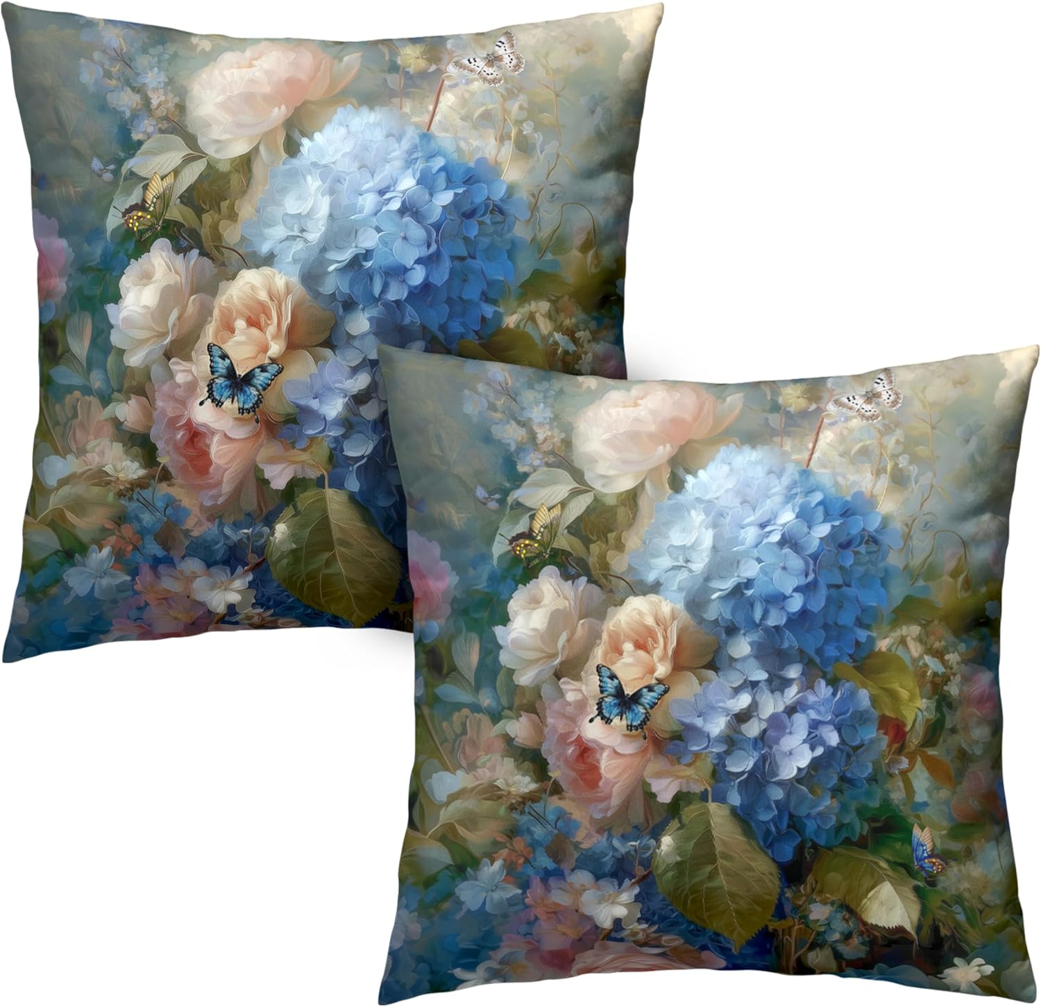 Boho Blue Throw Pillow Cover — 18" — S-hydrangea