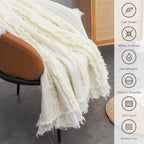 Fringed Boho Beige Throw Pillow — 50" - View 3