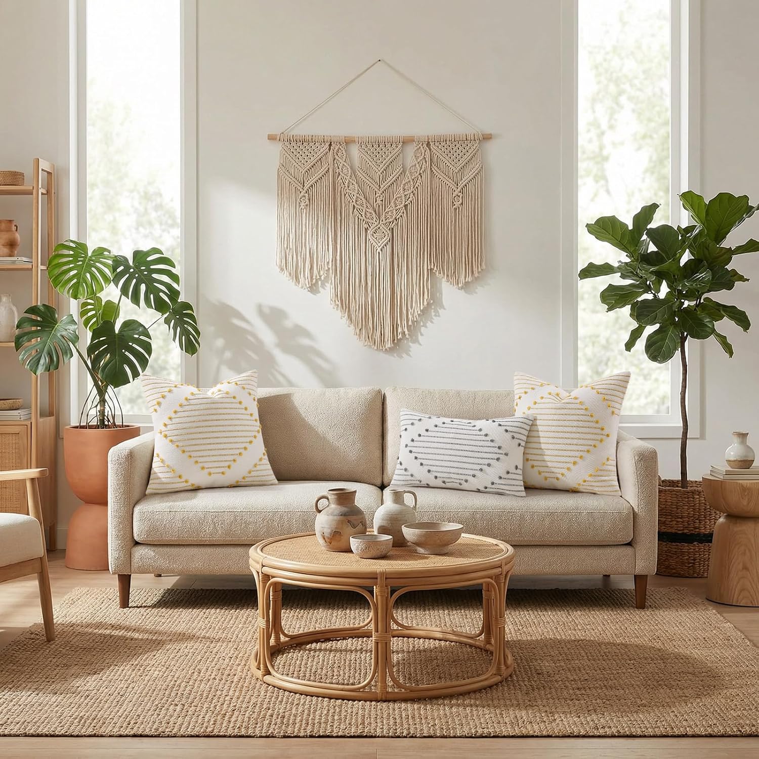 Boho Beige Throw Pillow Cover — 18" - View 8