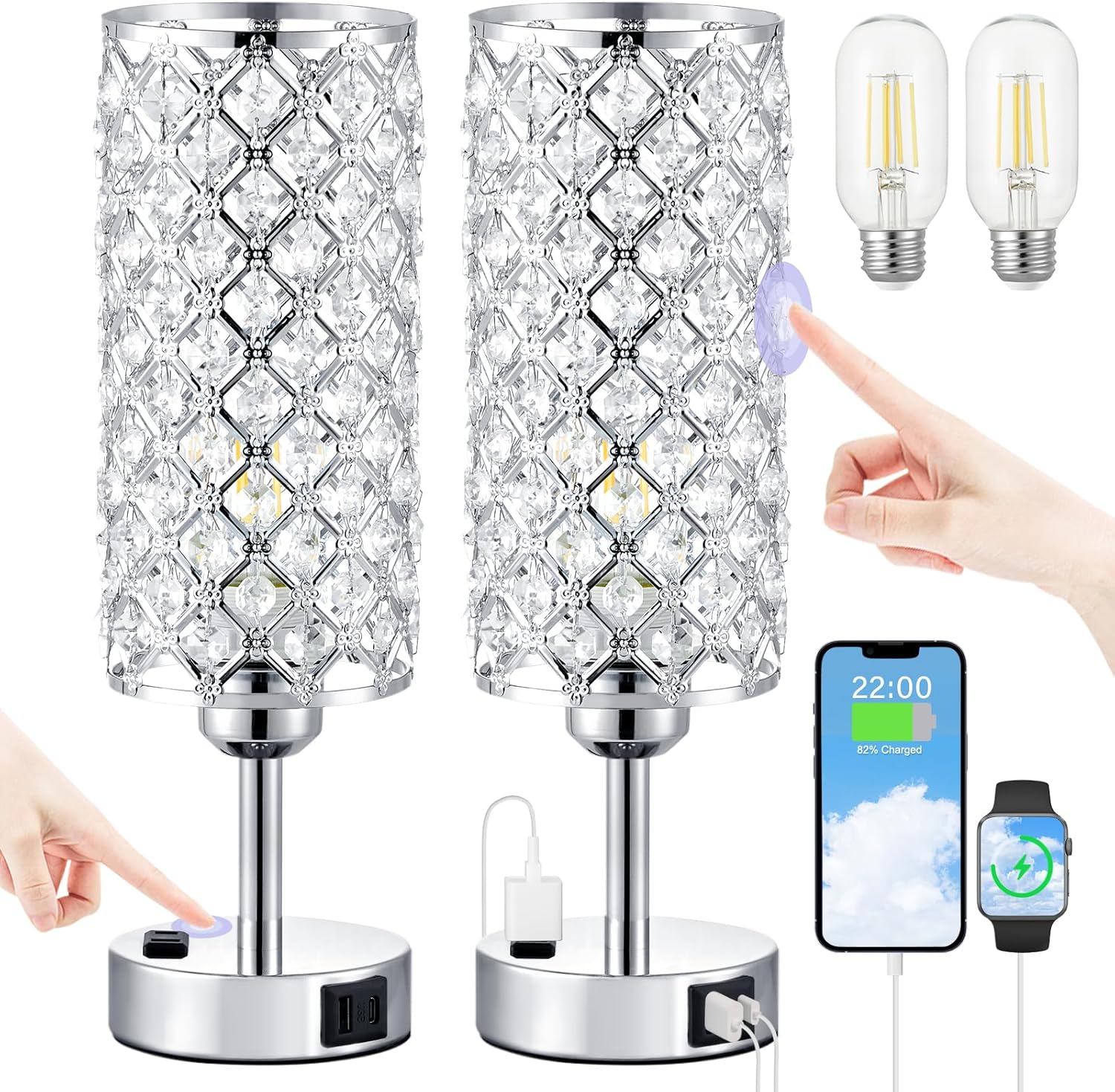 Dimmable Luxe Black Table Lamp — Set of 2 — A-Silver