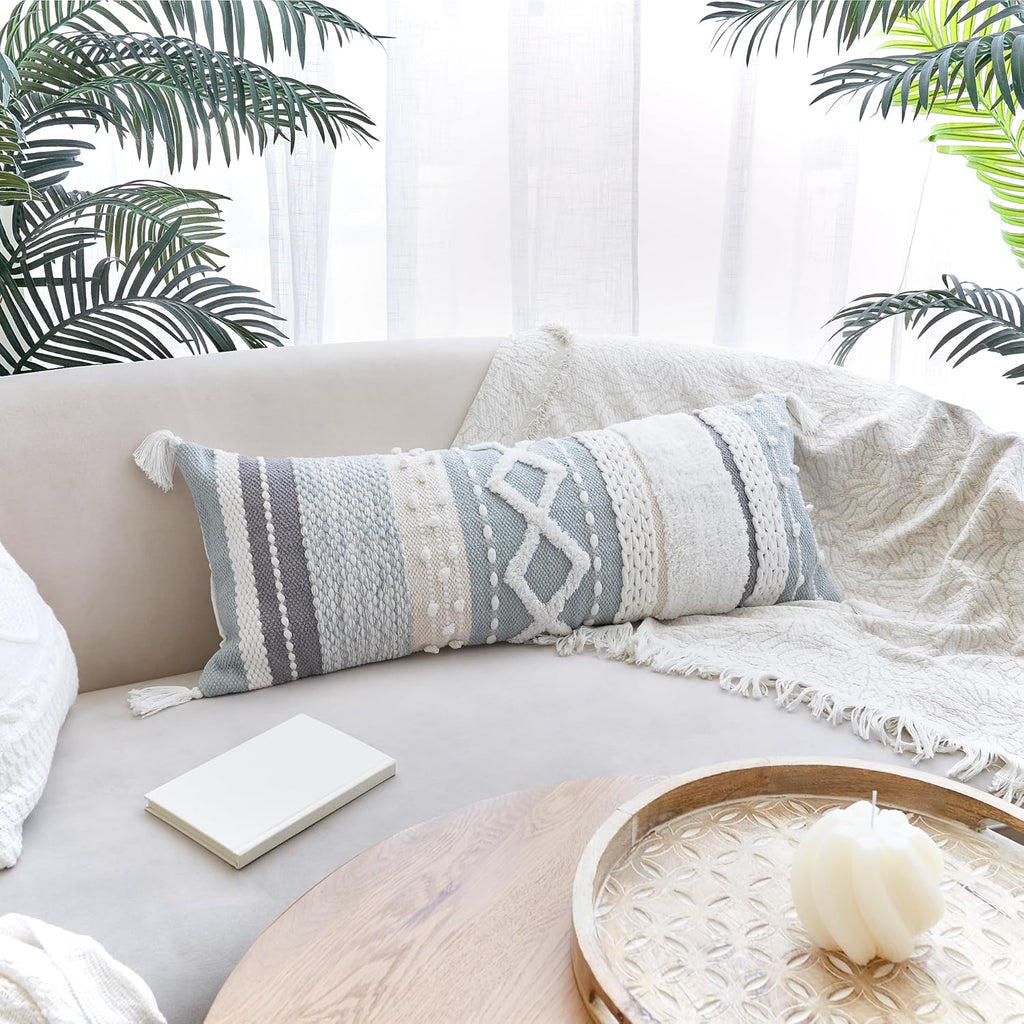 Lumbar Boho Blue Pillow Cover — 14x36 - View 2