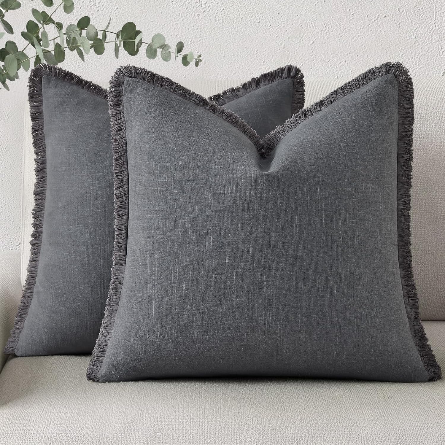Linen Boho Beige Throw Pillow Cover — 18" — Dark Grey