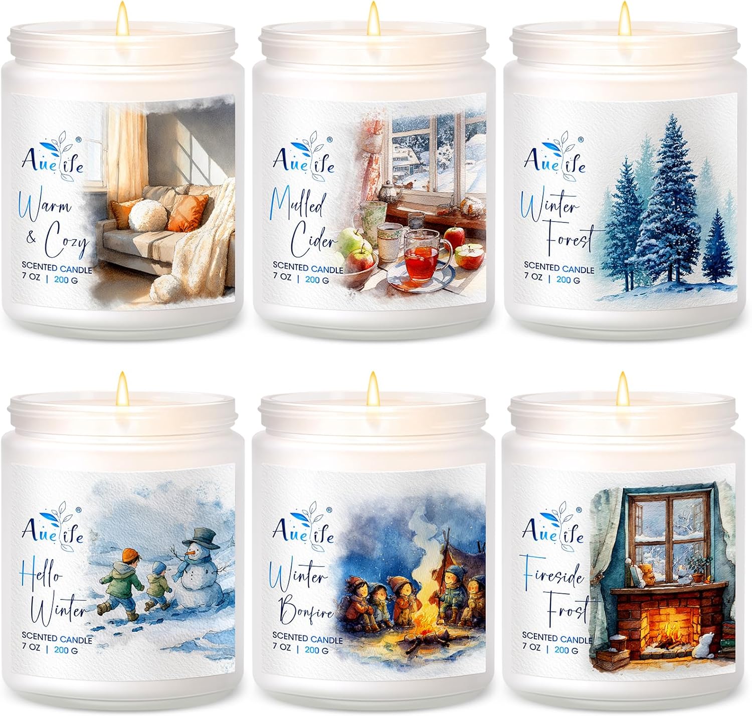 Soy Wax Scented Candle — Set of 4 — 6 Pack-Hello Winter/Forest/Cider/Warm...