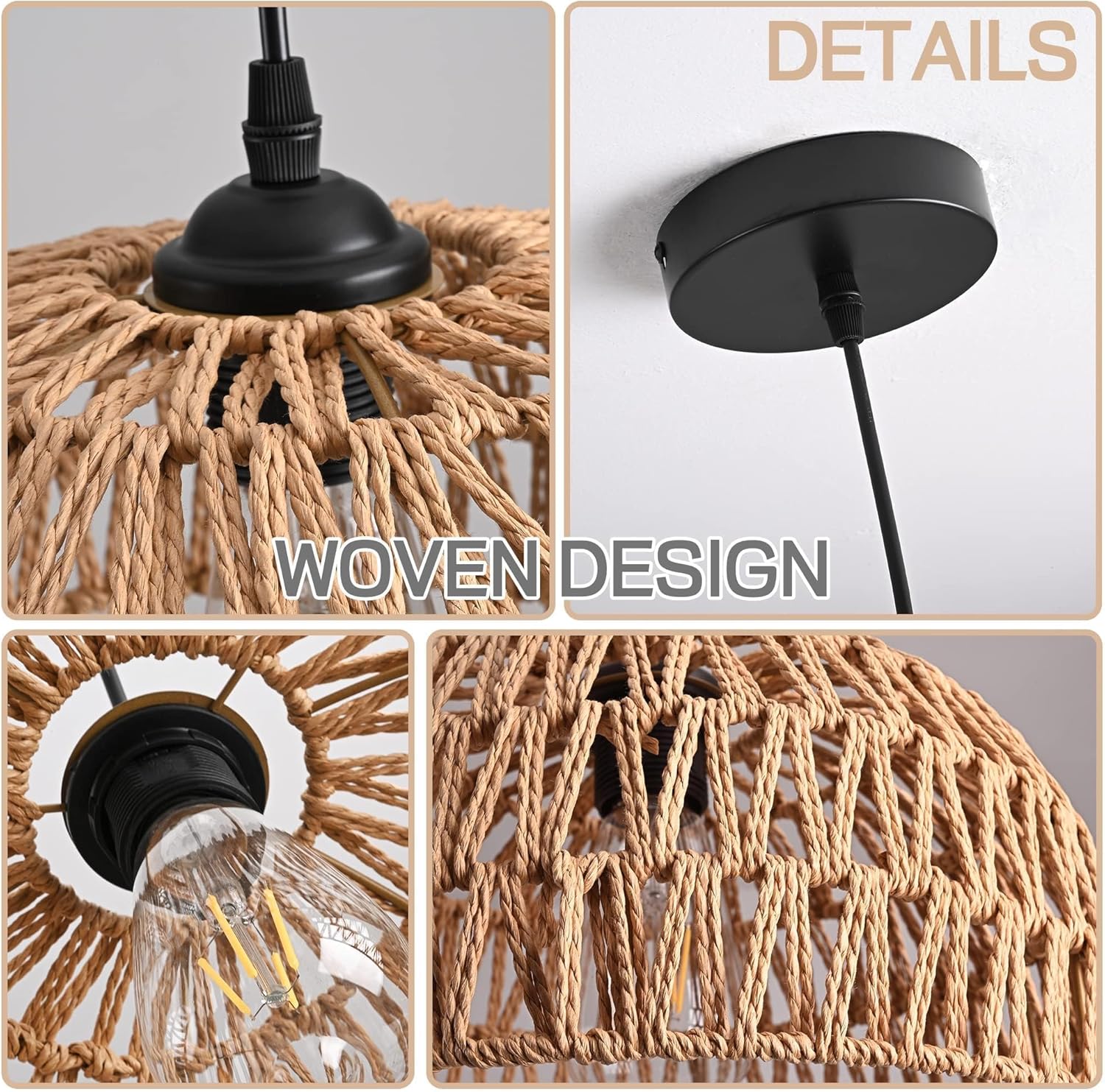 Boho Beige Chandelier — 12.2" - View 5