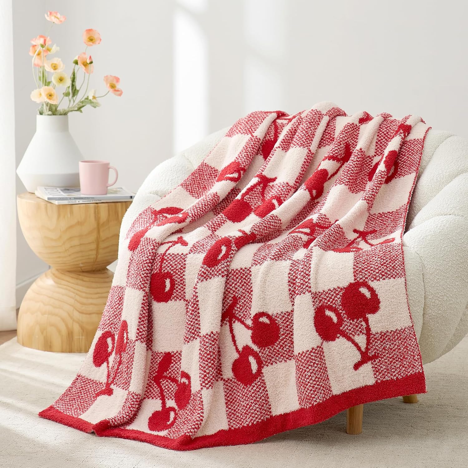 Beige Throw Pillow — 50" — Red Cherry