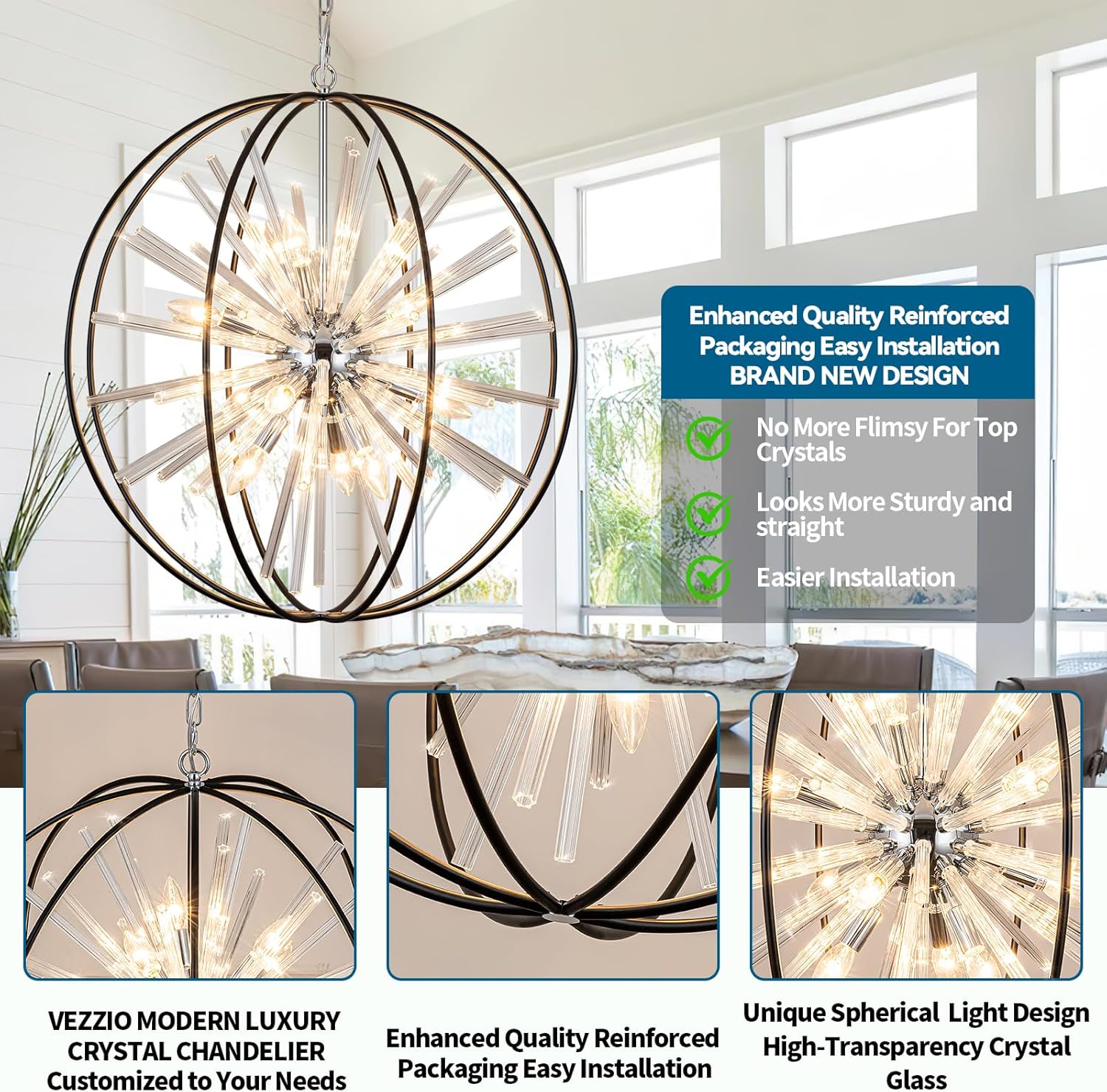Luxe Black Chandelier — 12-Light - View 3