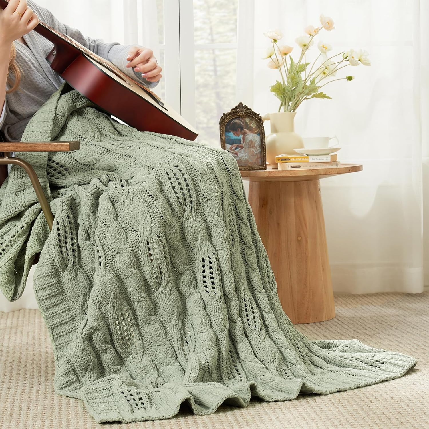 Knit Farmhouse Beige Throw Pillow — 50" - View 3