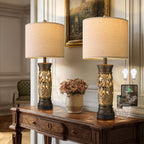 USB Farmhouse Gold Bedside Lamp — 27.25"