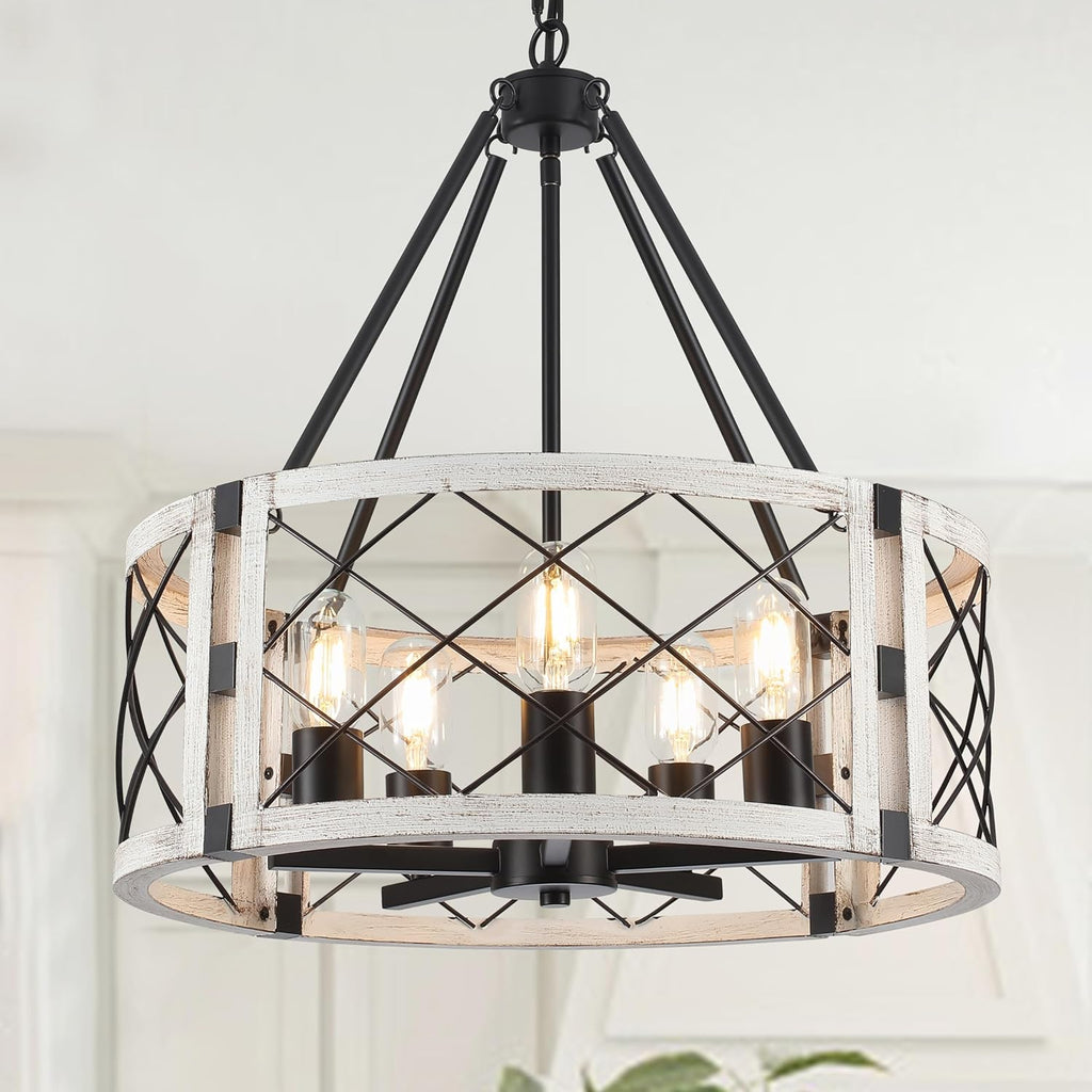 Adjustable Farmhouse Brown Chandelier — 5-Light — White