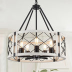 Adjustable Farmhouse Brown Chandelier — 5-Light — White