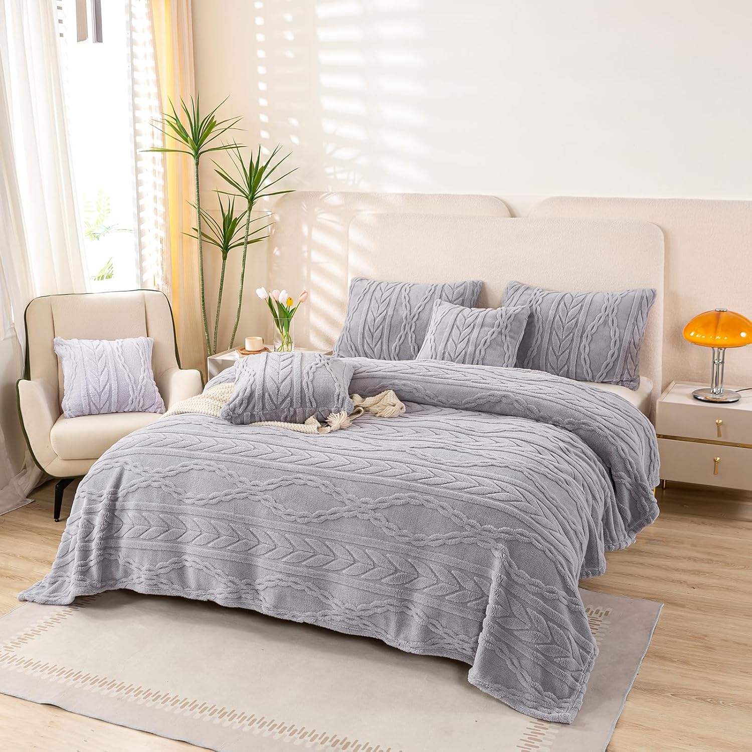 Beige Throw Pillow — 50" — Light Grey