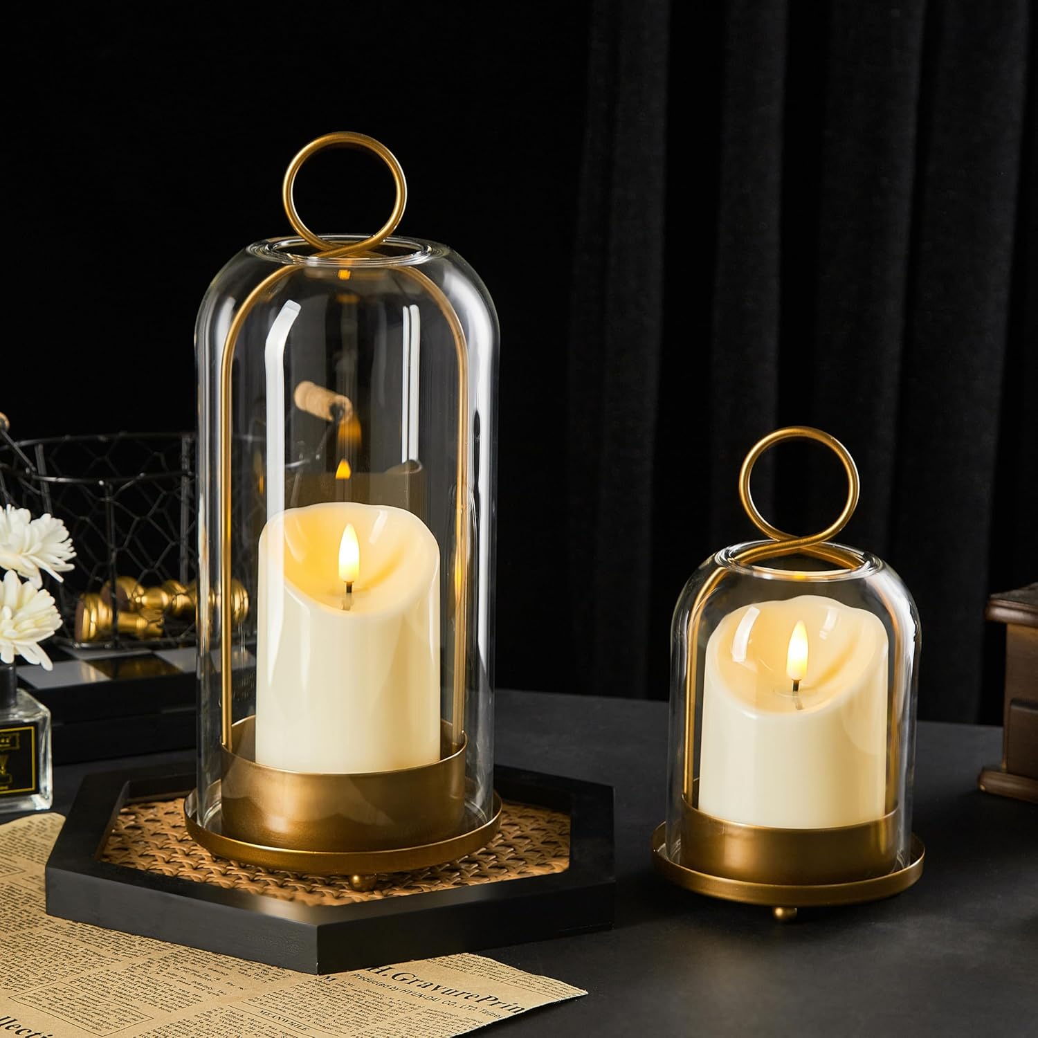 Vintage Luxe Black Pillar Candle — 5" — Vintage Brass