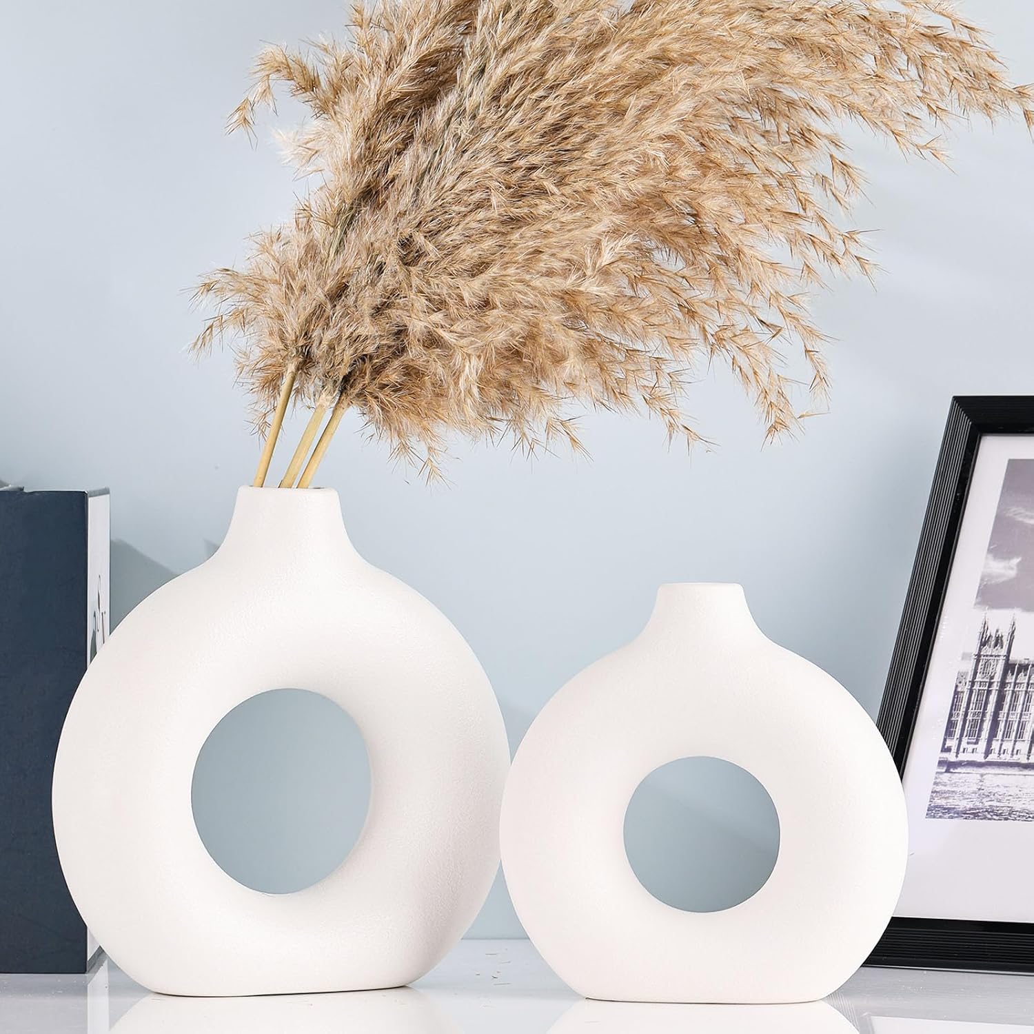 Modern Blue Vase Set — Set of 2 — White