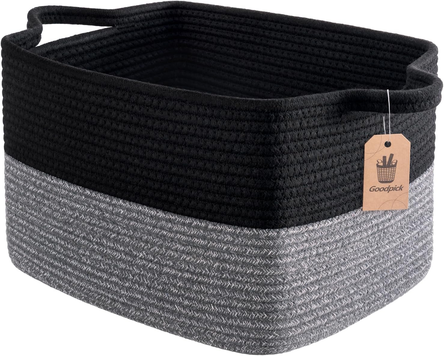 Boho Black Woven Basket — 13" — Black & Grey