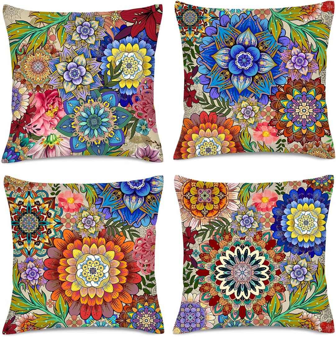 Boho Black Cushion Cover — 18" — Boho Floral
