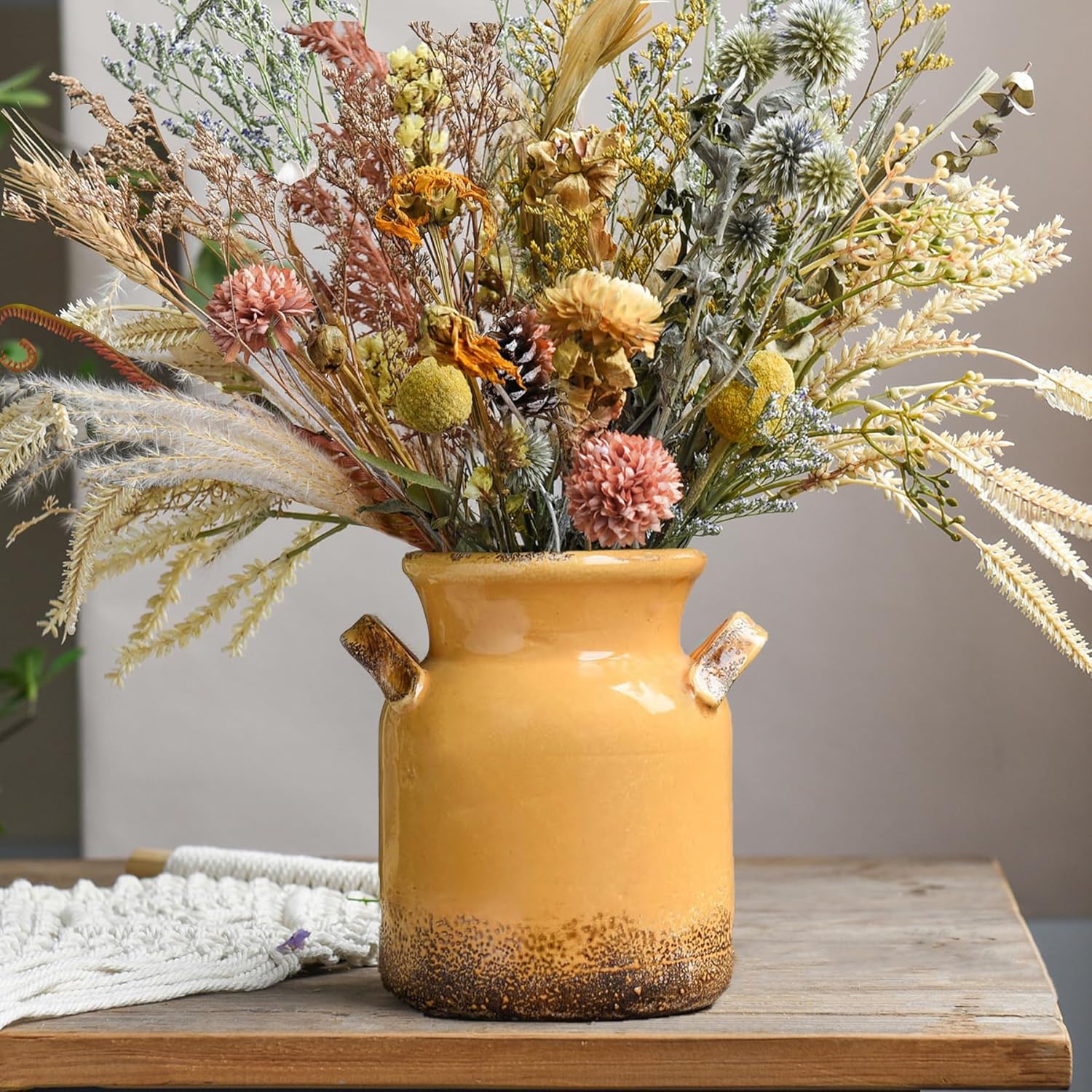 Boho Brown Flower Vase — 6" — 6 Inch-yellow