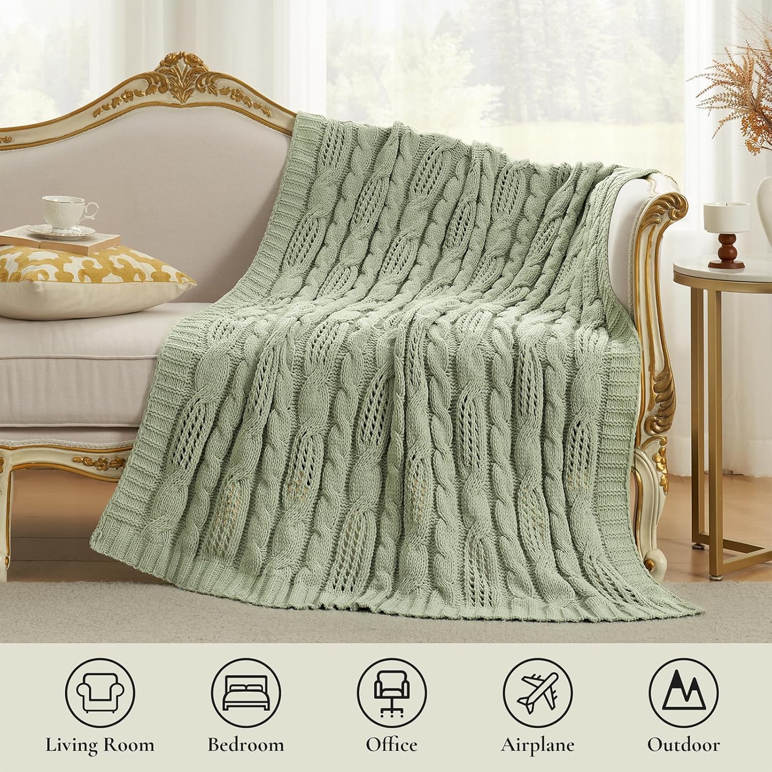 Knit Farmhouse Beige Throw Pillow — 50" - View 5