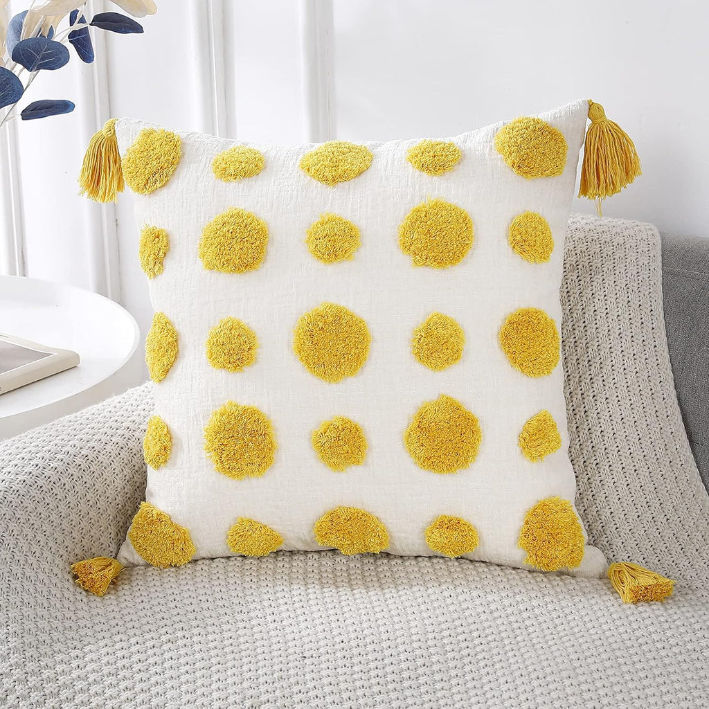 Tufted Boho Black Throw Pillow Cover — 20" — Yellow