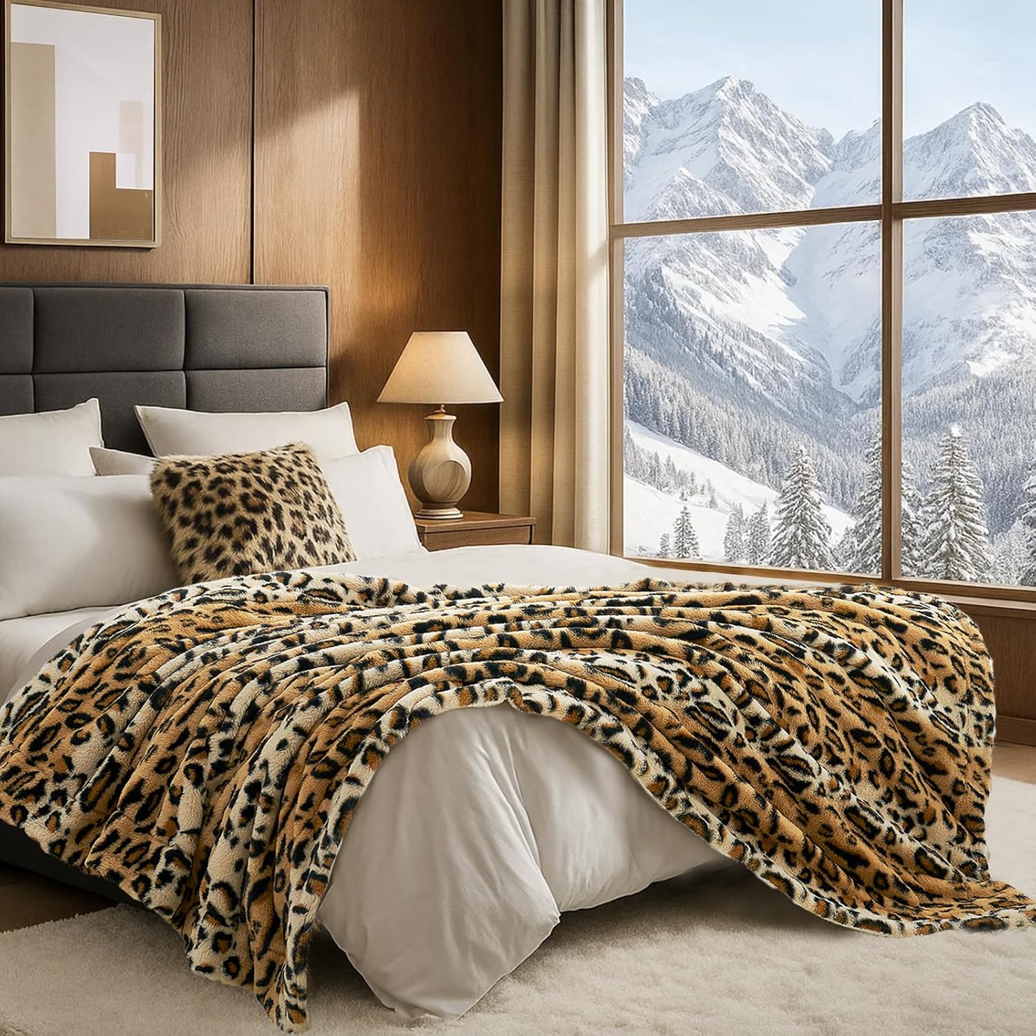 Black Throw Pillow — 50" — Brown Leopard