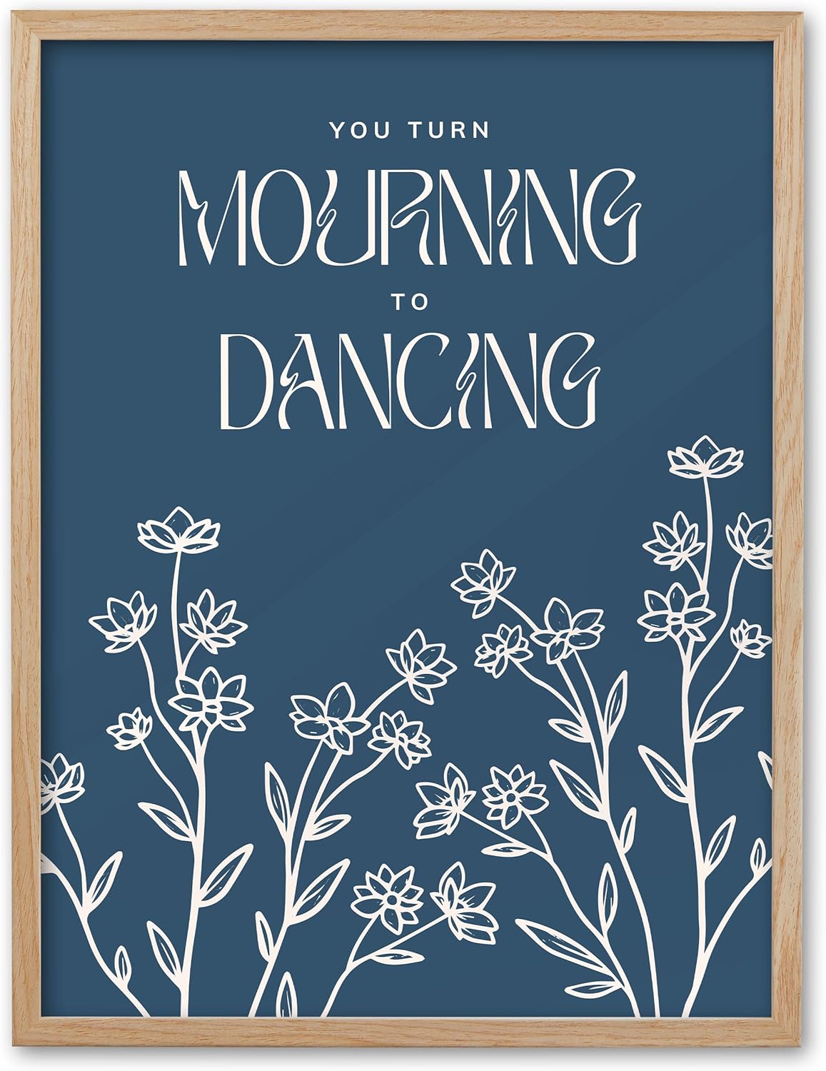 Framed Boho Blue Canvas Wall Art — 16" — Framed Dancing