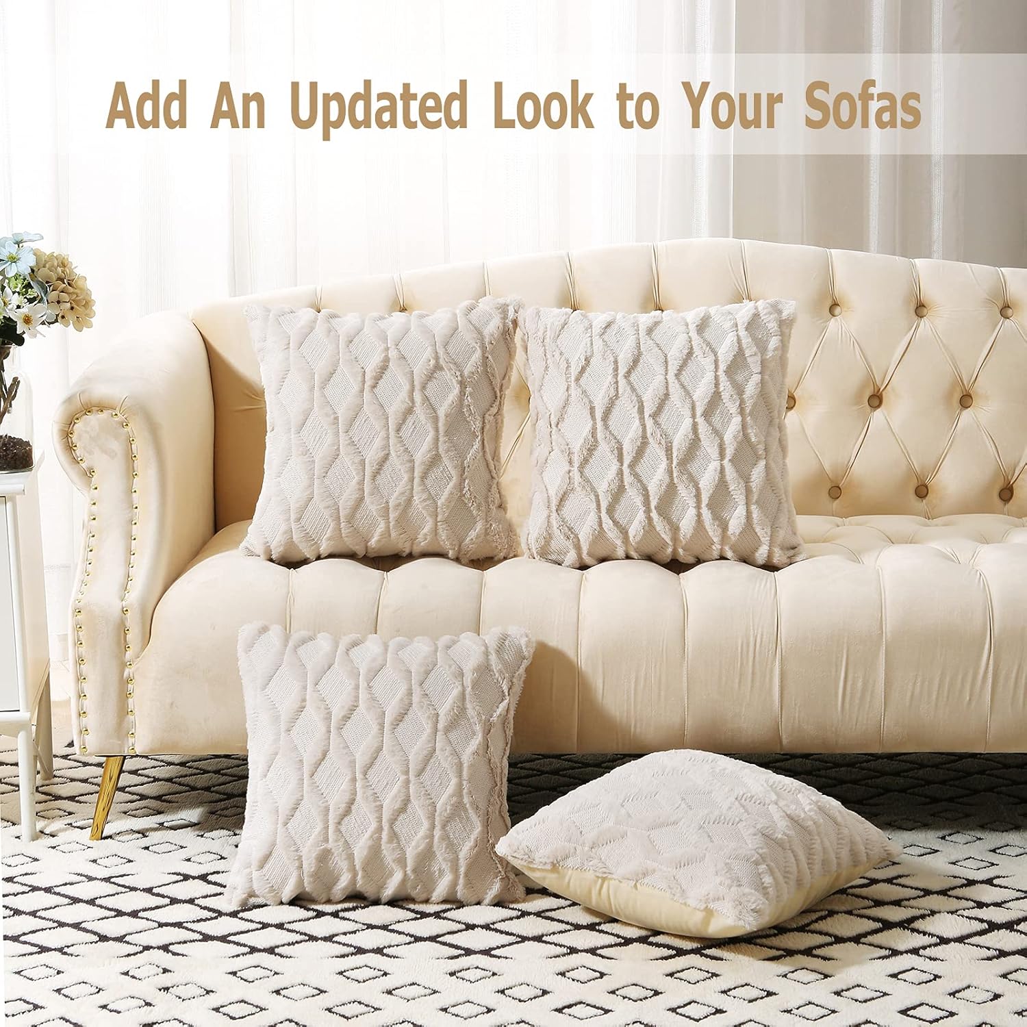 Velvet Boho Beige Throw Pillow Cover — 20" - View 2