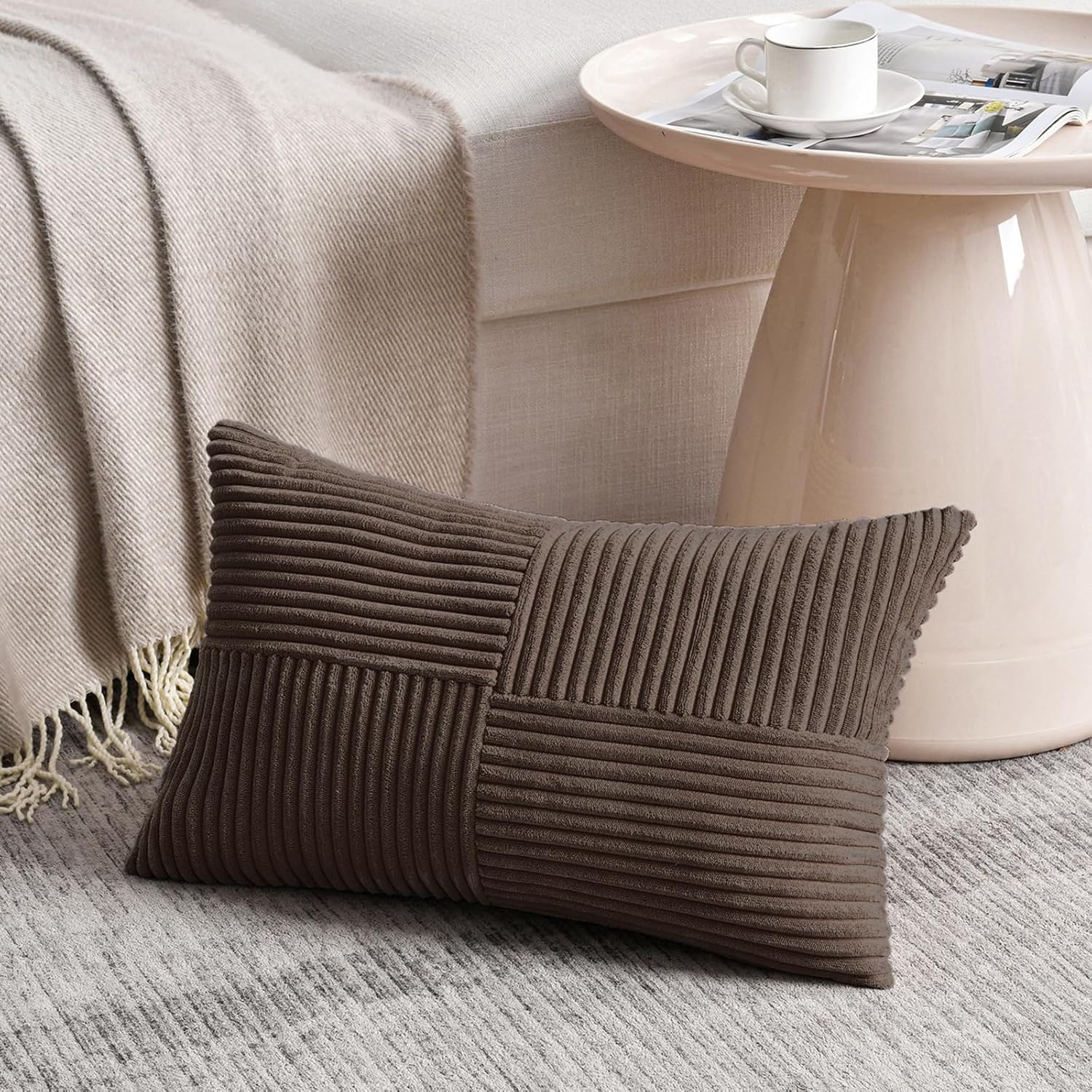 Lumbar Boho Beige Throw Pillow Cover — 20" — 24" x 16" (Pack of 1)