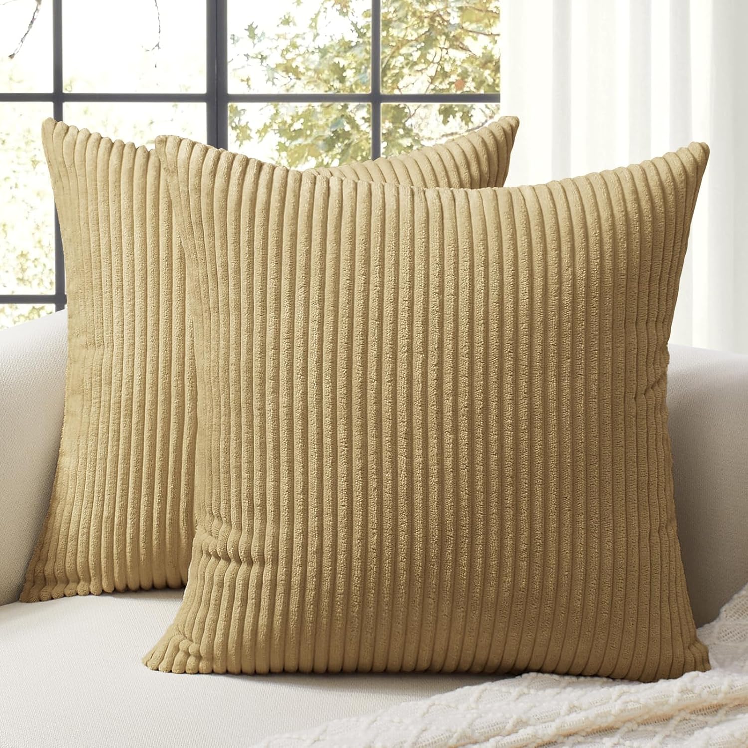 Boho Beige Throw Pillow Cover — 18" — Khaki