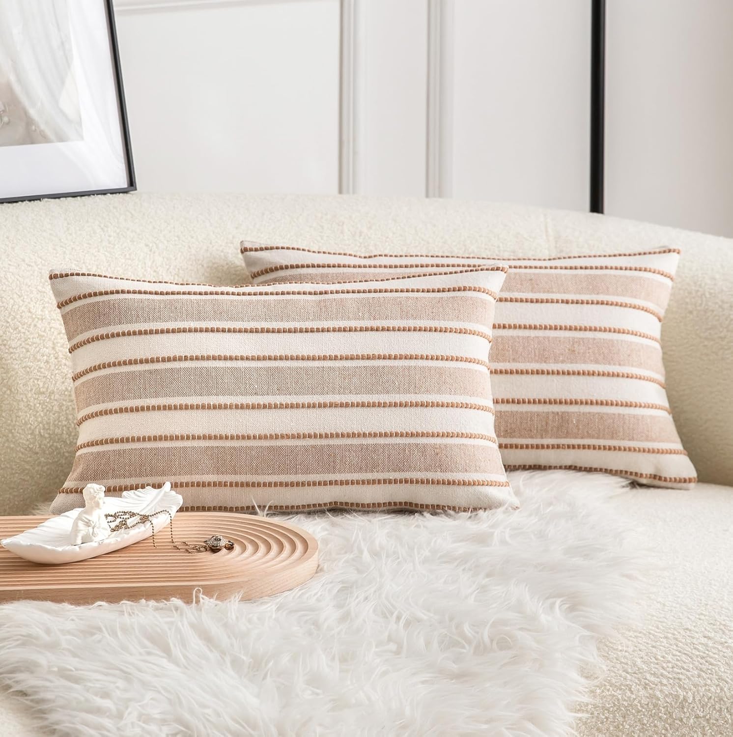 Boho Beige Throw Pillow Cover — 18" — Brown
