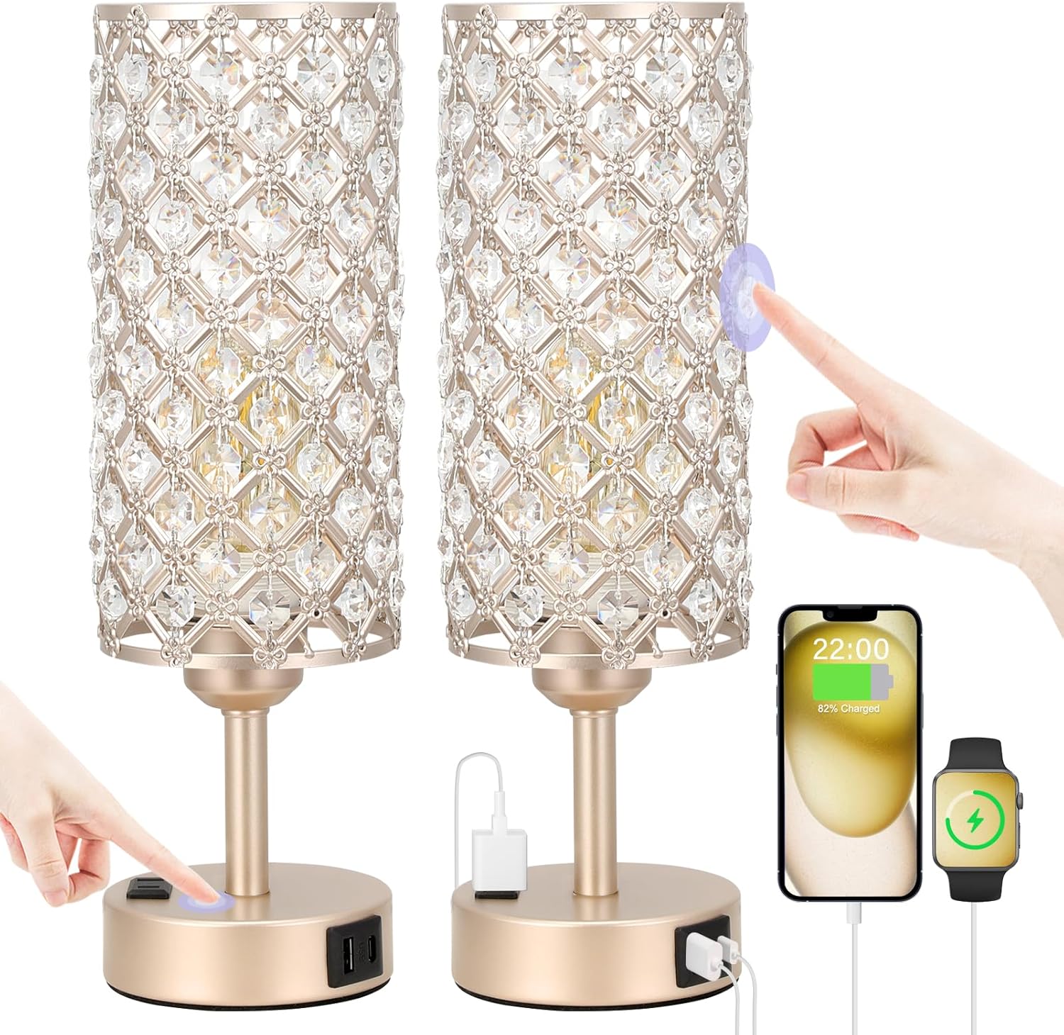 Dimmable Luxe Black Table Lamp — Set of 2 — Champagne Gold