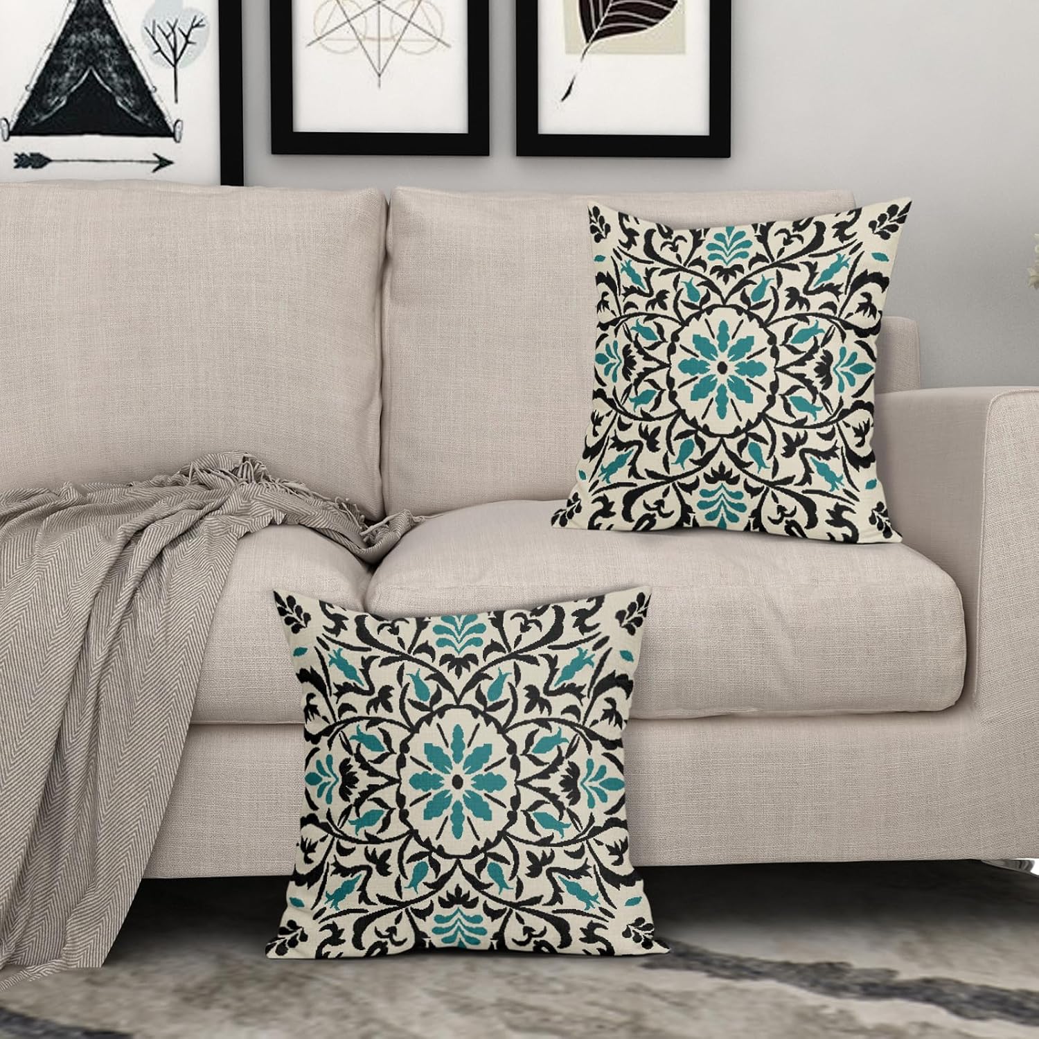 Linen Boho Black Pillow Cover — 18" - View 3