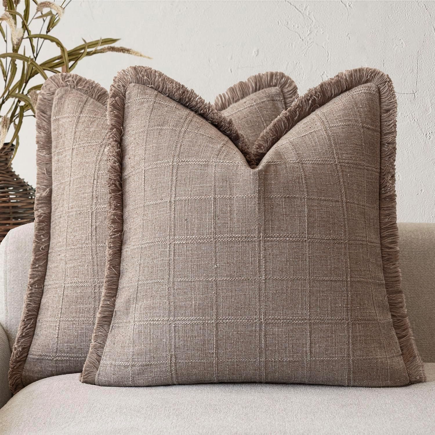 Linen Boho Beige Throw Pillow Cover — 18" — 22" x 22" (Pack of 2)