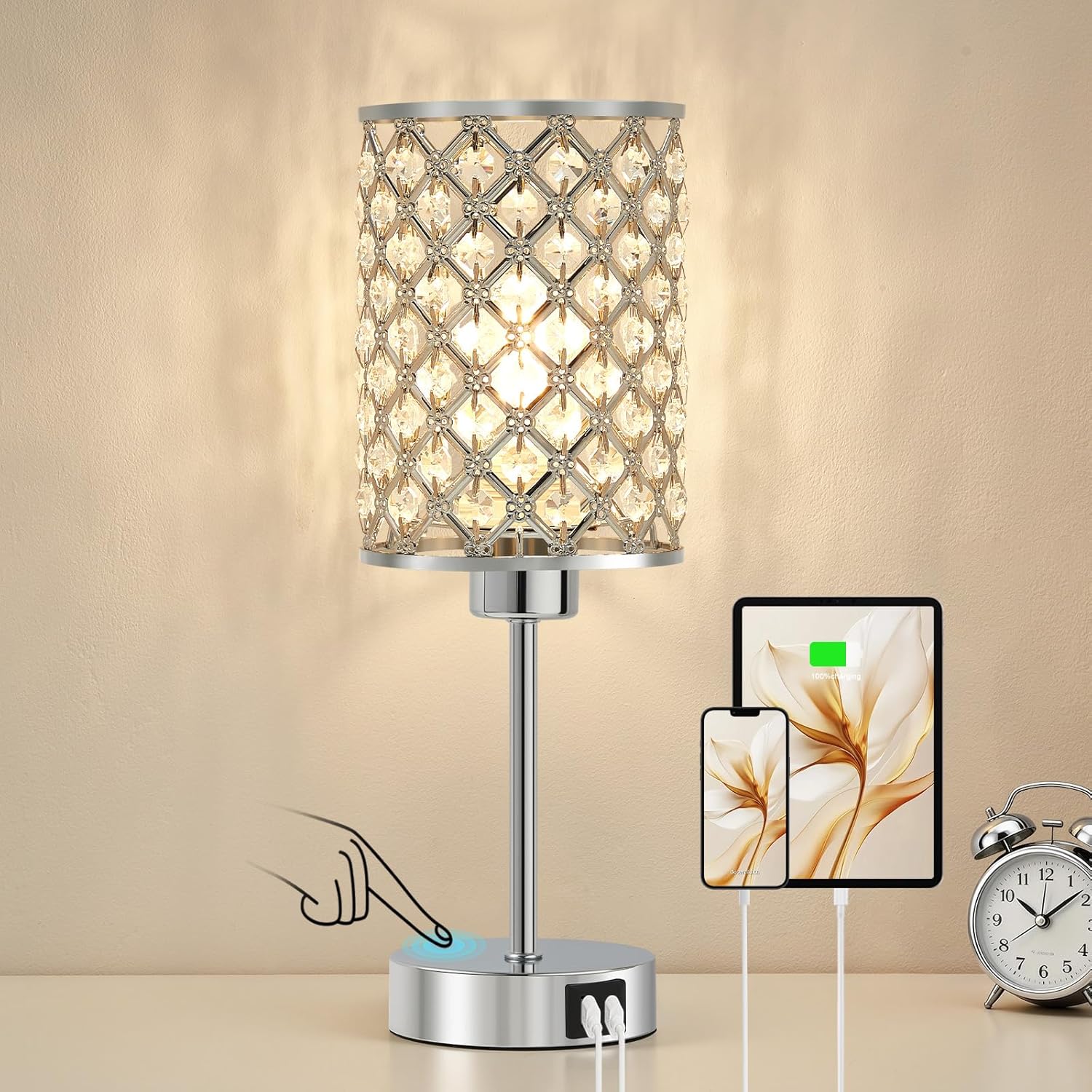 Dimmable Luxe Black Bedside Lamp — 14.75" — Silver-1