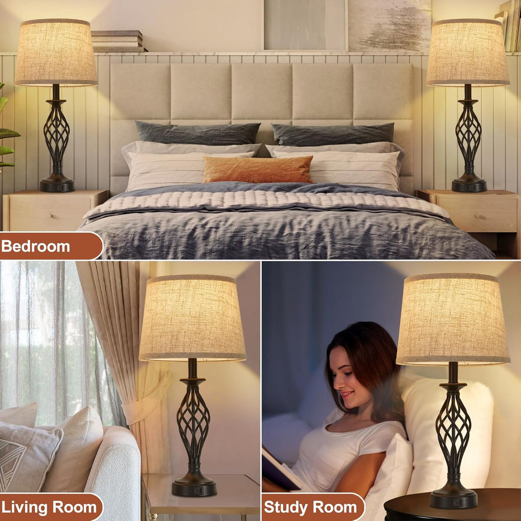 USB Modern Beige Bedside Lamp — Set of 2 - View 6