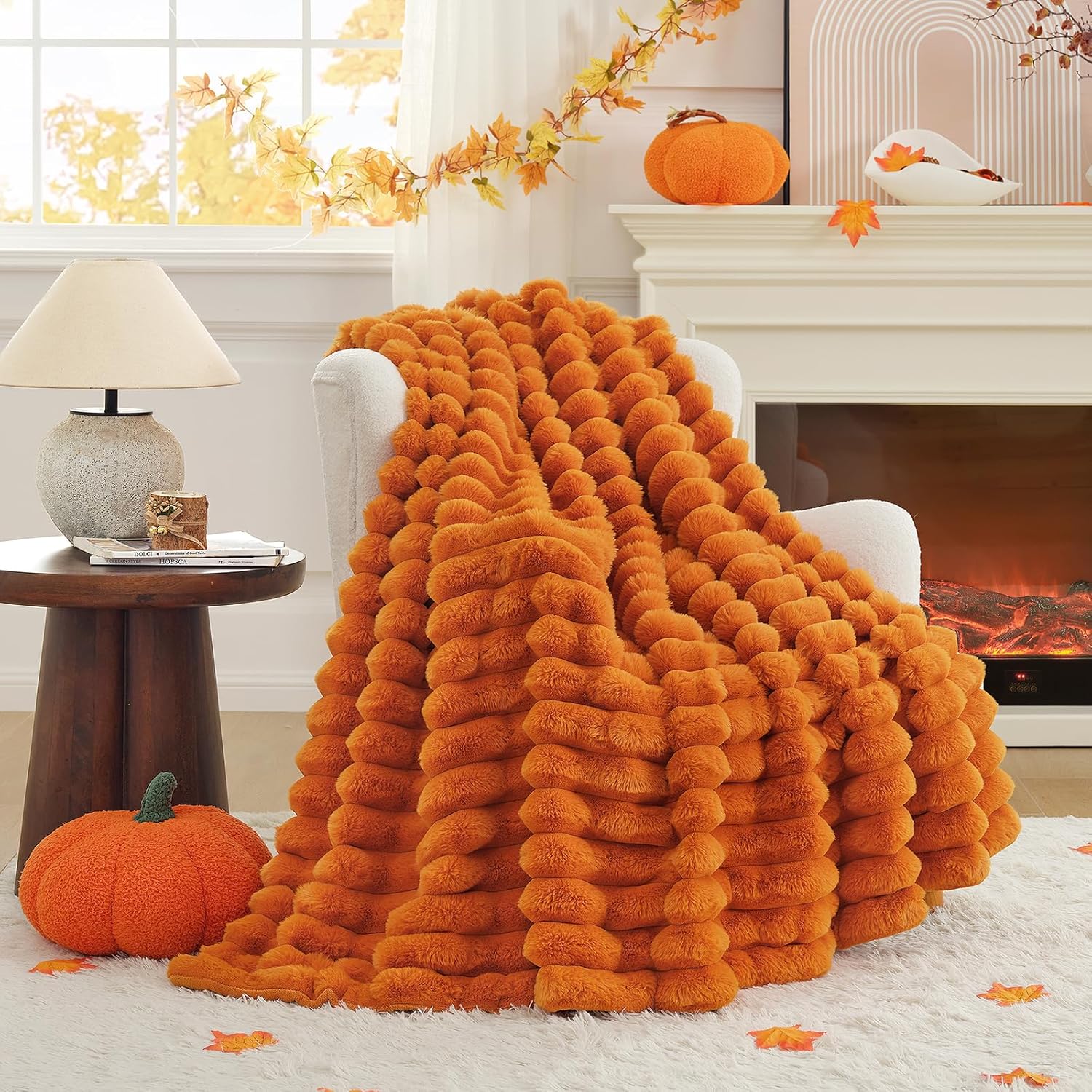 Beige Throw Pillow — 50" — Burnt Orange
