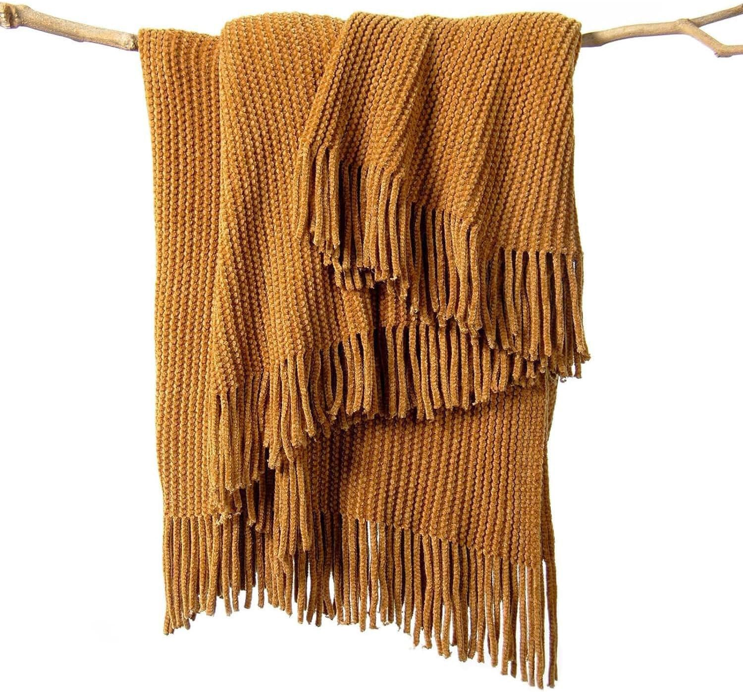Chenille Boho Beige Throw Pillow — 60" — J-golden