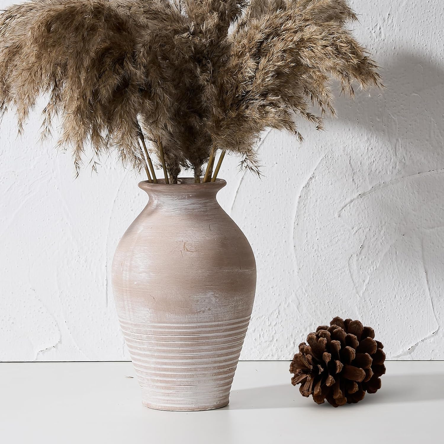 Antique Farmhouse Beige Vase Set — 5" — Terracotta White