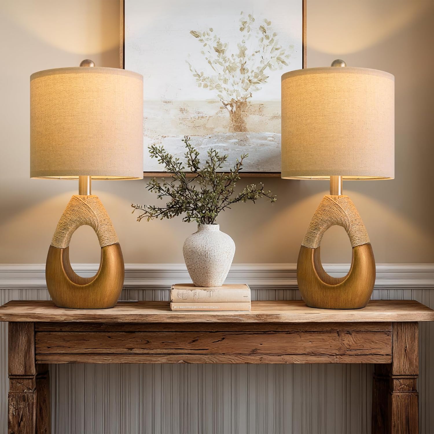 Boho Beige Bedside Lamp — Vintage Gold