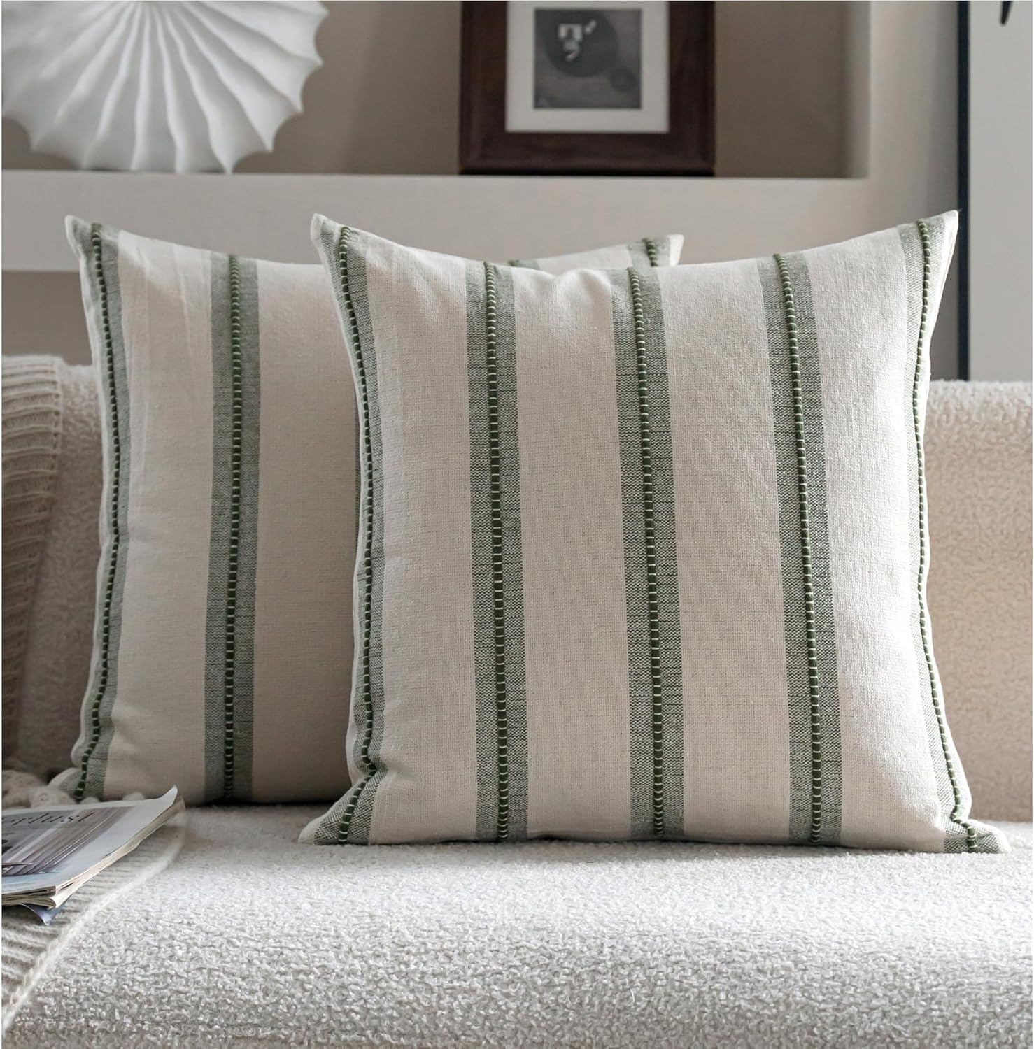 Boho Beige Throw Pillow Cover — 18" — Olive Green