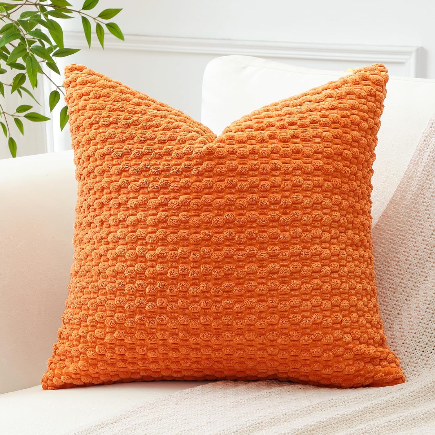 Lumbar Boho Beige Throw Pillow Cover — 24" — Orange