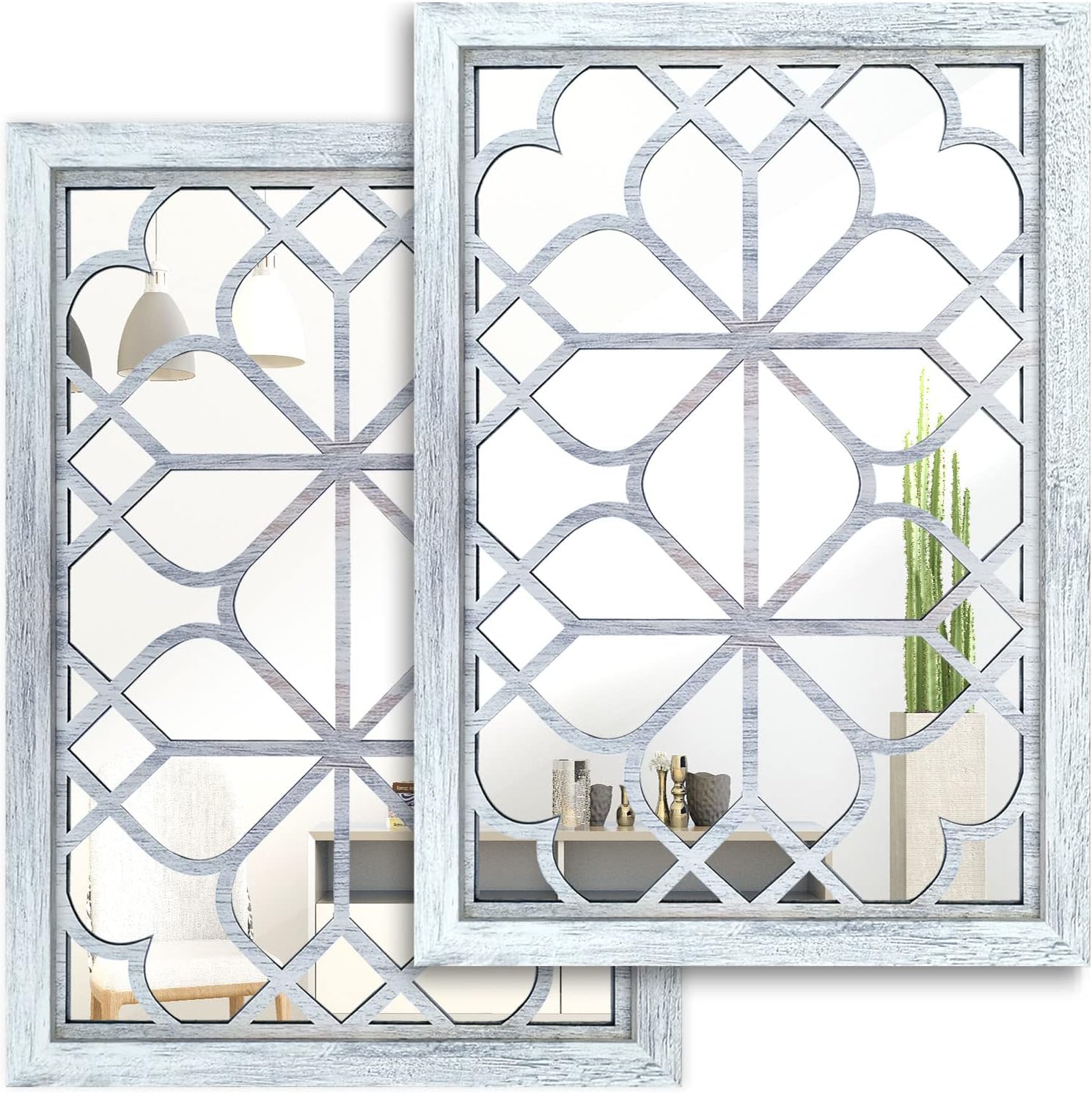 Rectangular Farmhouse Black Wall Mirror — 15" — Rustic White
