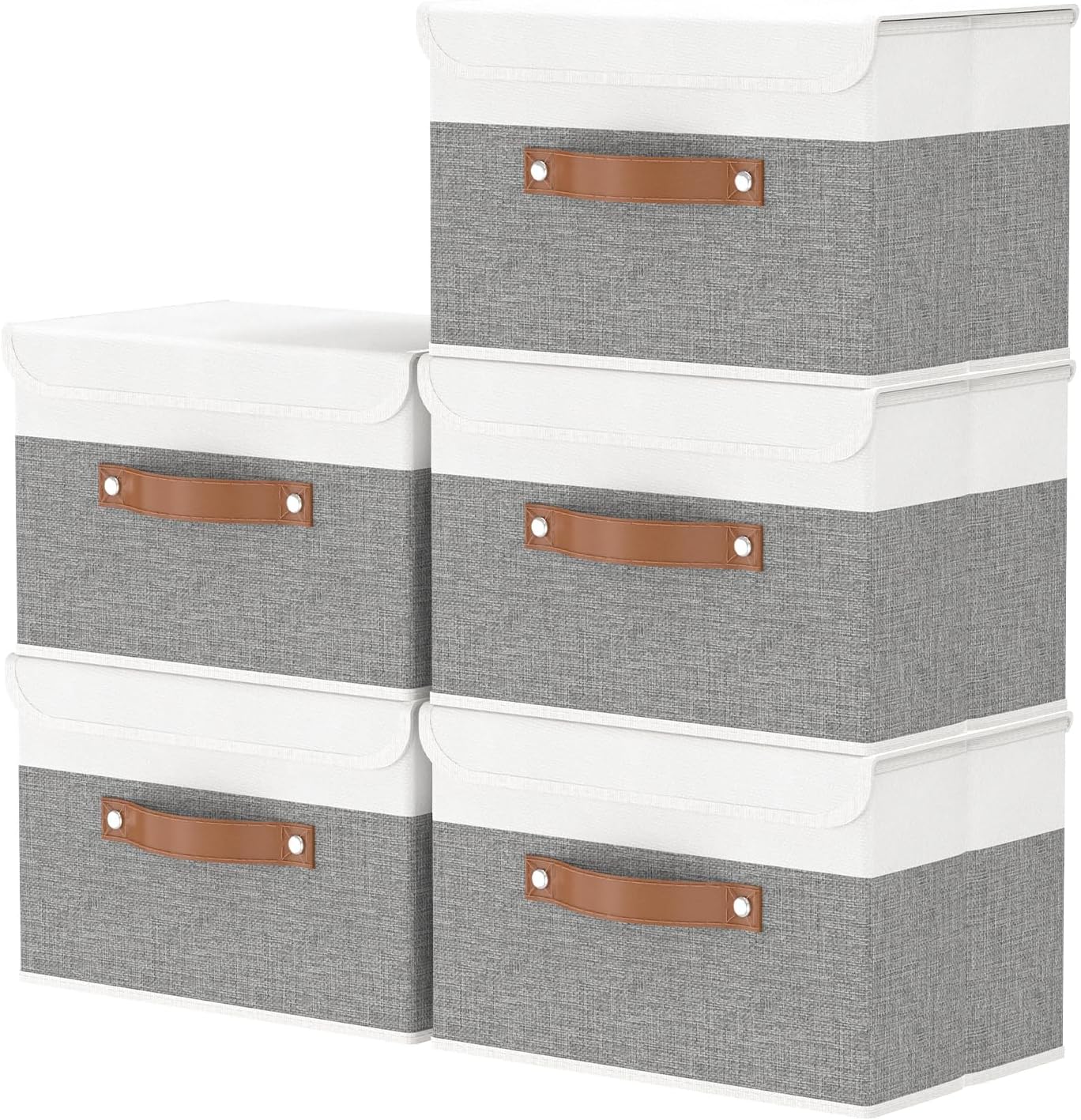 Linen Beige Storage Bin — 9" — White/Grey