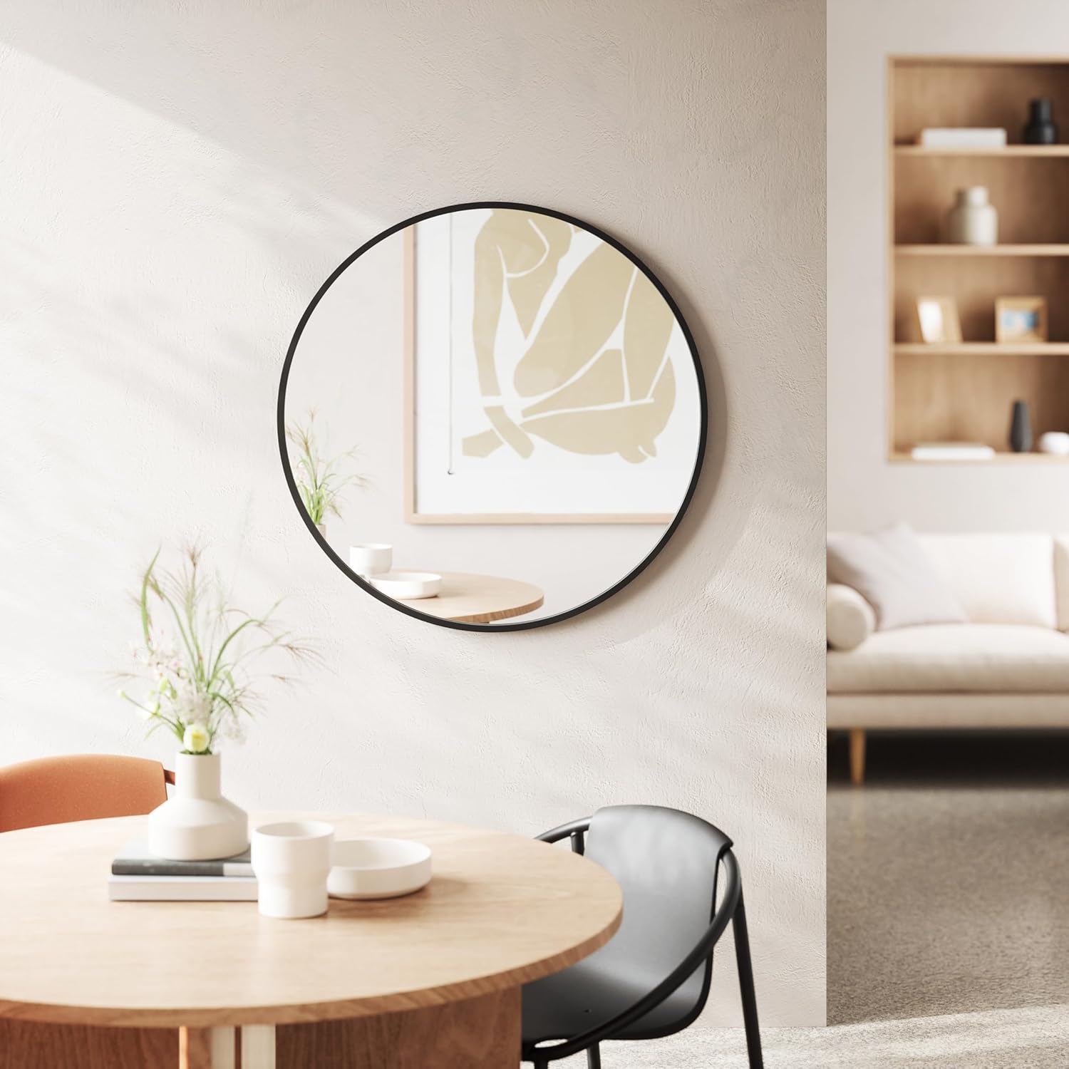 Round Modern Beige Wall Mirror — 37" - View 10