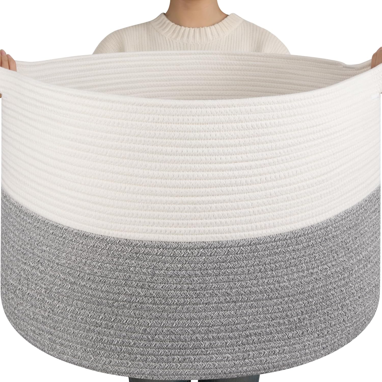 Linen Boho Black Throw Pillow — 21.7" — White and Light Grey