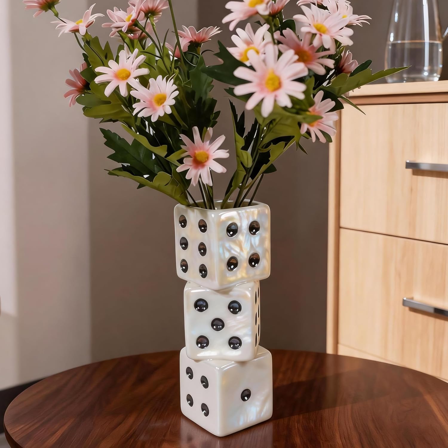 Modern Black Vase — Set of 3 — White Dice Vase