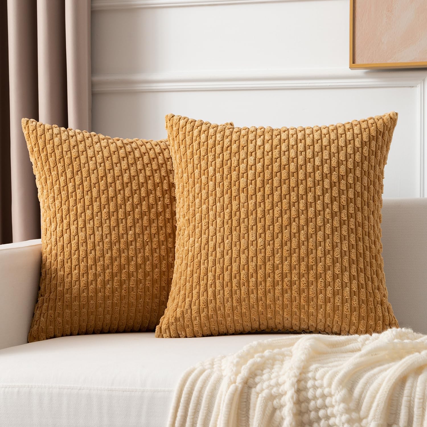 Boho Beige Throw Pillow Cover — 18" — 18" x 18" (Pack of 2)