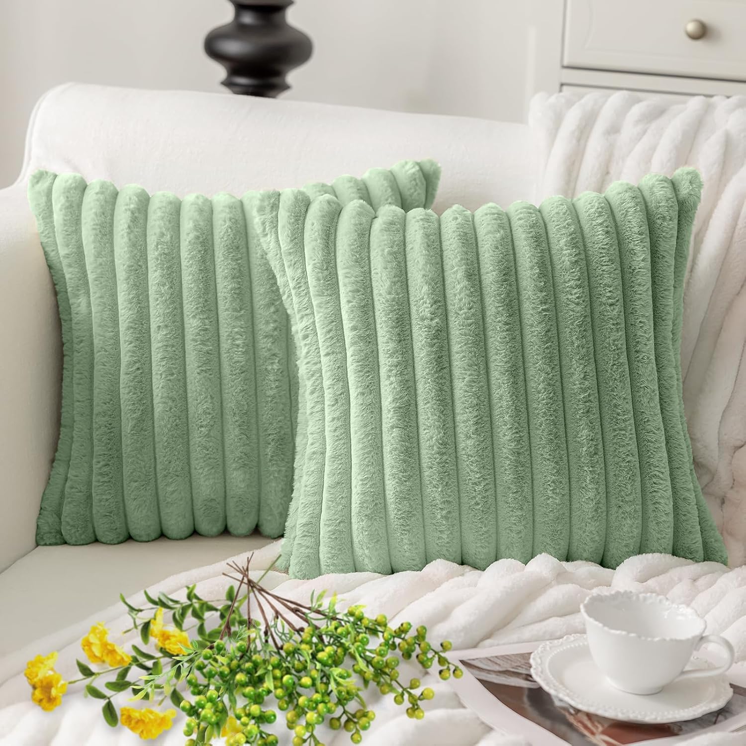 Modern Beige Throw Pillow Cover — 18" — Sage Green
