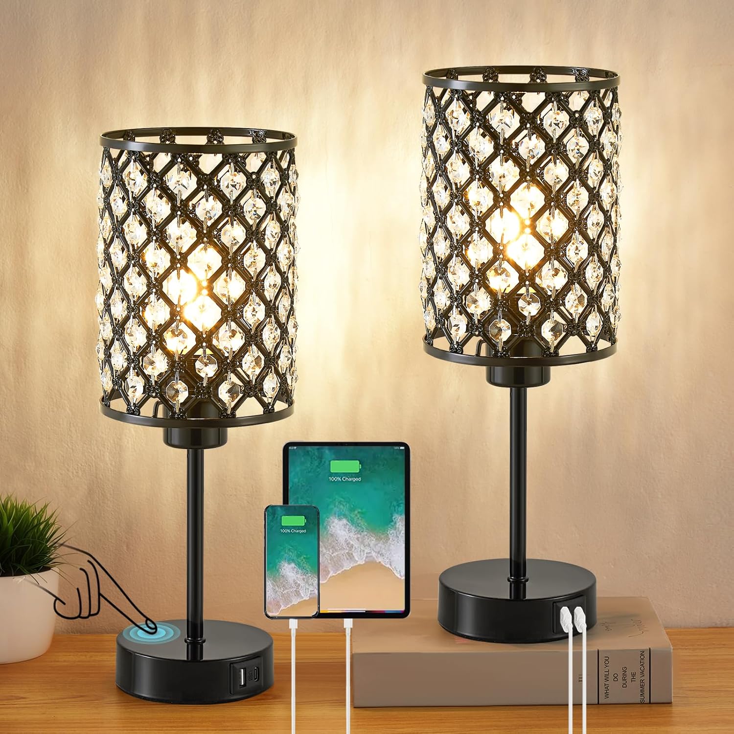 Dimmable Luxe Black Bedside Lamp — 14.75" — Black-2