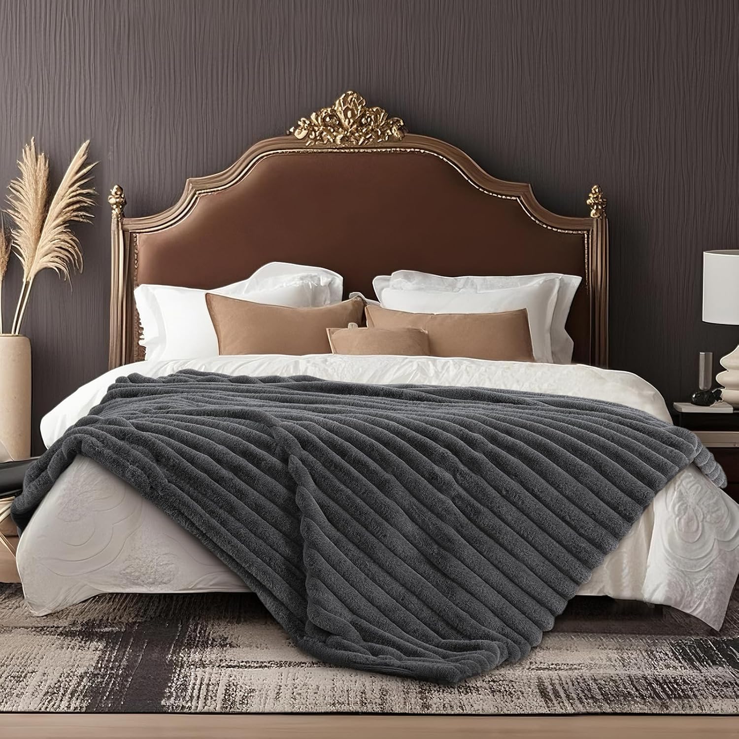 Beige Throw Pillow — 55" — Cationic Wolf Gray