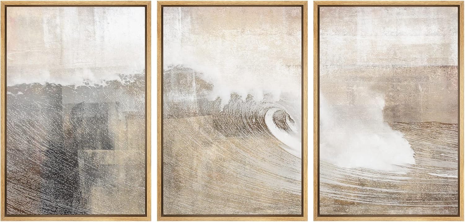 Framed Boho Fabric Wall Art — 24" — 24" x 36" x 3 Panels NATURAL